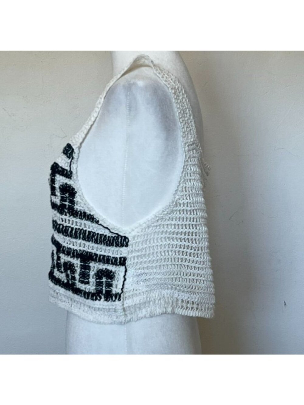 Boho Crochet Womens Sz S Crop Top Boho Geometric Open Knit Euro Summer Festival - Picture 13 of 13